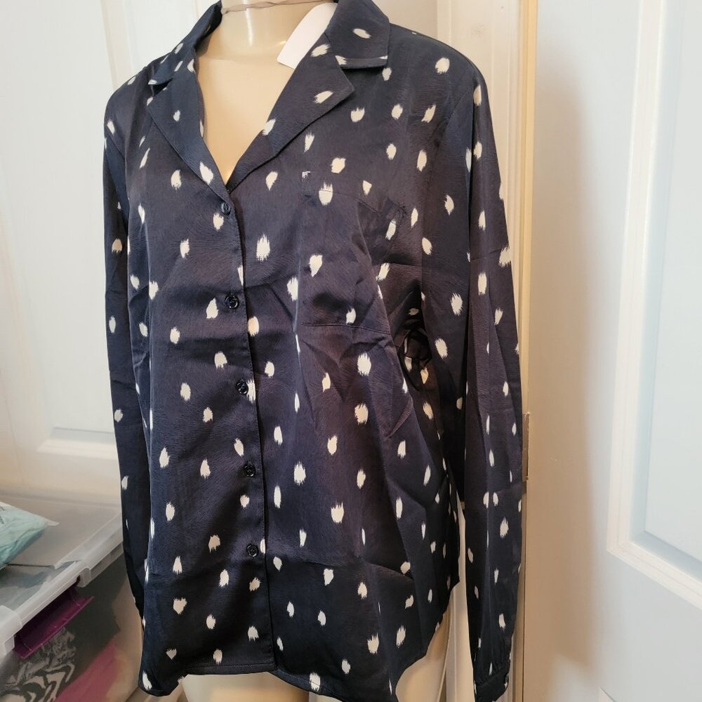 Allegra K Women's Satin Polka Dots Blouse Elegant Camp Collar Long Sleeve - Picture 7 of 15